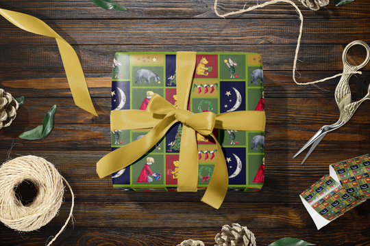 Pooh Squares Yule Wrapping Paper roll (Dark)